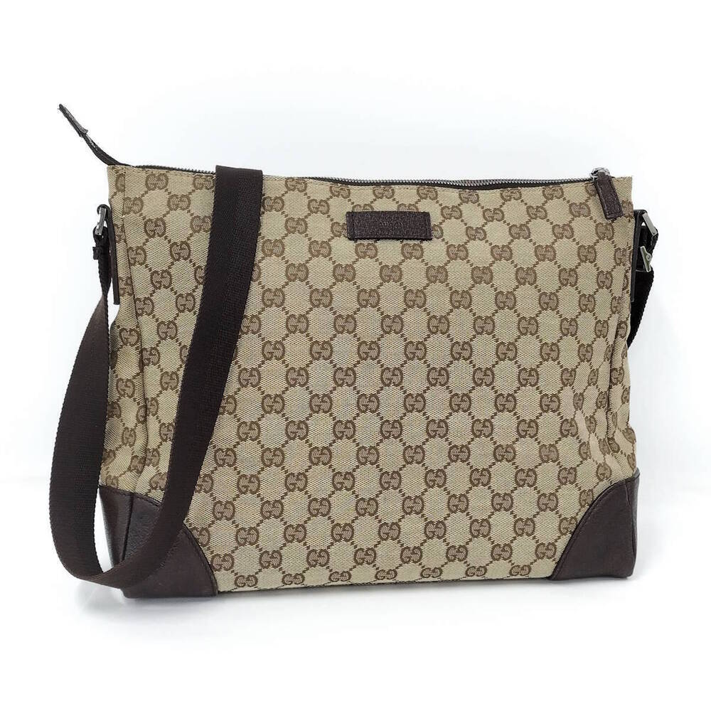Gucci Shoulder Bag GG Canvas Leather Beige Brown